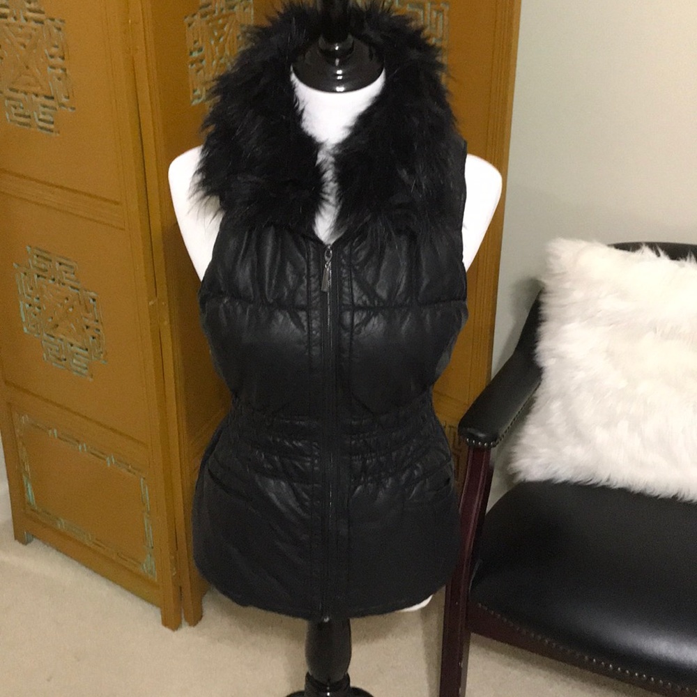 Vegan leather and faux fur vest